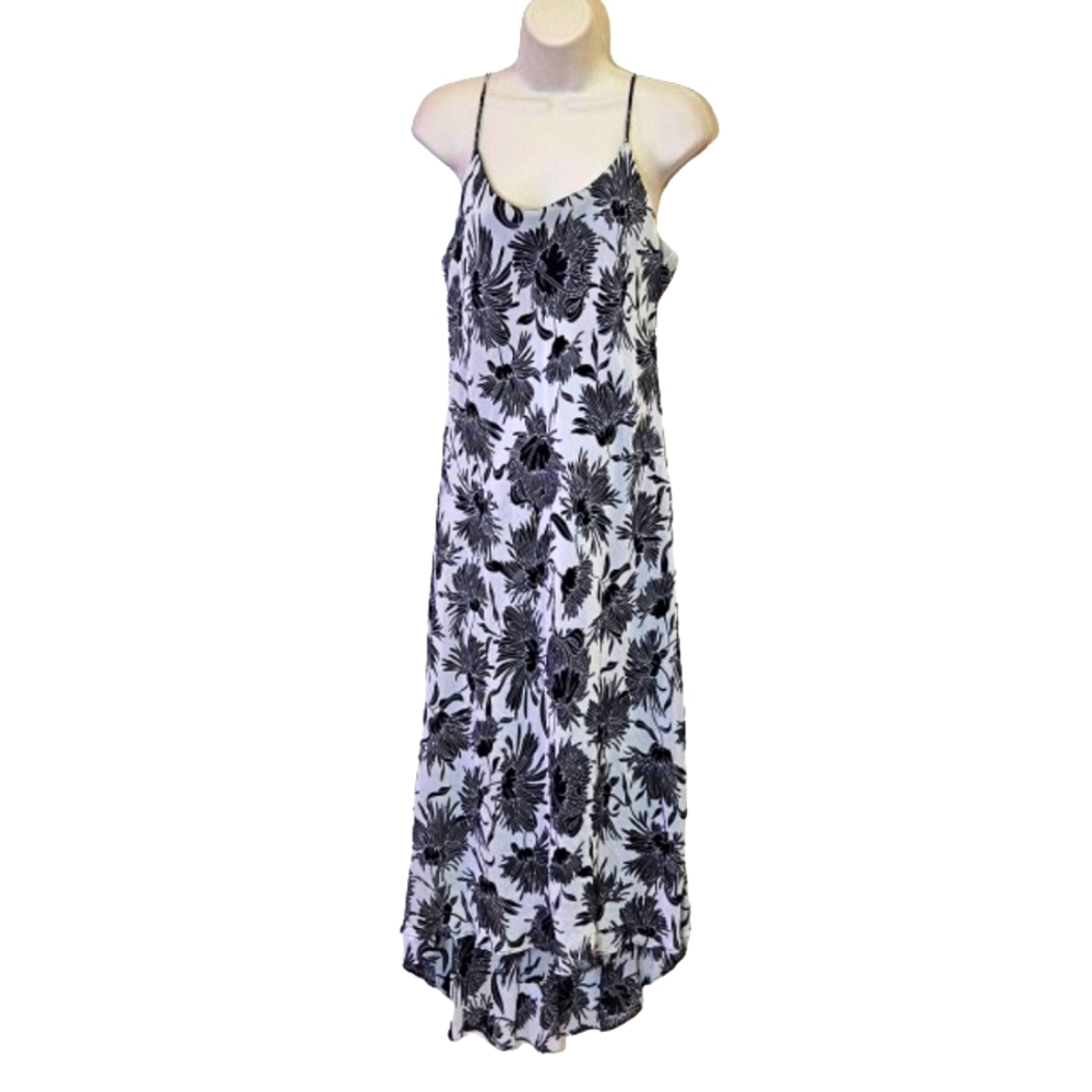 Amorose` Vintage Black Multi-Color Floral High Low Slip Maxi Dress,X-Large